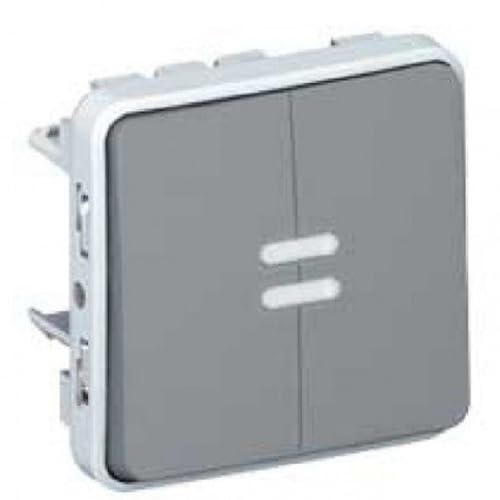 Legrand 069526 Double Interrupteur ou Va et Vient Lumineux Étanche Plexo Composable IP55, 10AX, 250V, Gris