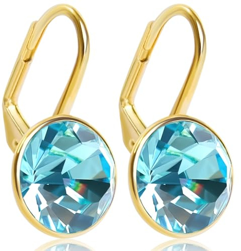 NOBEL SCHMUCK Ohrringe Gold Türkis mit Markenkristallen 925 Sterling - schlicht modern