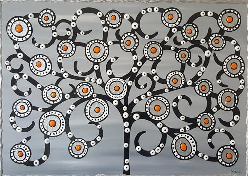 DORON ARTE QUADRO MODERNO ASTRATTO DIPINTO A MANO TELAIO GALLERY BORDI DIPINTI - ALBERO DELLA VITA - 50x70x4 cm -RIF134