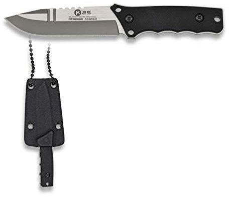 Cuchillo k25 G10 Kydex Hoja 7,5 cm para Caza, Pesca, Camping, Outdoor, Supervivencia y Bushcraft K25 32371 + Portabotellas de regalo