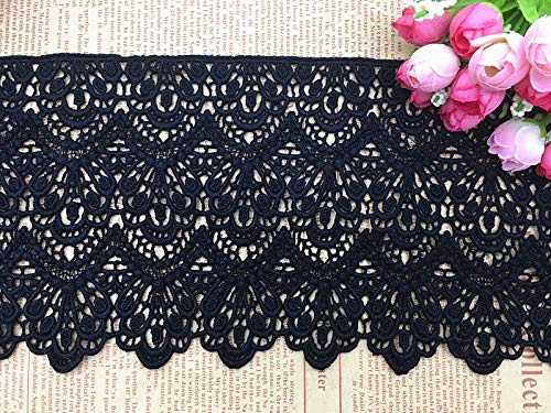 Little Lane Lace 14 cm breiter, europäischer Stil, dehnbar, mit Spitzen-Stickerei, für Vorhänge, Tischdecken, Futter, Brautkleid, DIY-Kleidung/Zubehör. (2 Stück pro Packung) (schwarz)