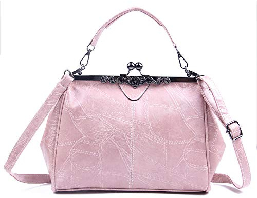 LUI SUI Bolso Retro de Mujer, Monedero de Cuero de PU Bolso de asa Superior Vintage Bolso de Hombro Crossbody Kiss Lock para Damas