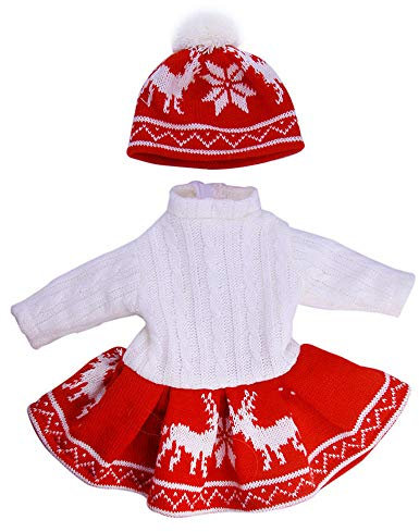 Uteruik Puppenkleidung für 46 cm große American Girl Doll Winter Casual Outfits – Pullover Kleid und Strickmütze Kostüm-Zubehör, 3 Stück/Set (rot)