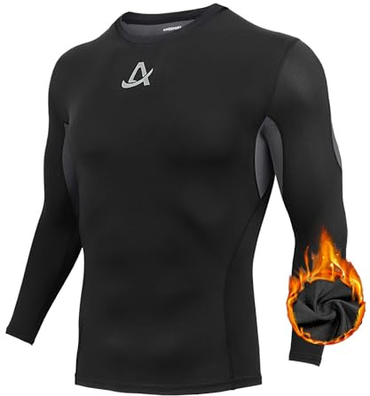 AMZSPORT Maglia Compressione Termica da Uomo in Pile Manica Lunga Top Baselayer Maglietta per Sport Invernali, Nero M