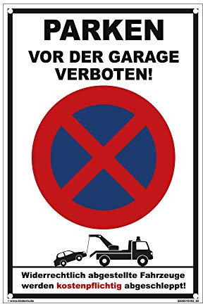 Kleberio® Ausfahrt freihalten Schild Kunststoff - Parken vor der Garage verboten! - 30 x 20 cm mit Bohrlöchern Parkplatzschild Parkverbotsschild Verkehrsschilder einfahrt freihalten Schilder