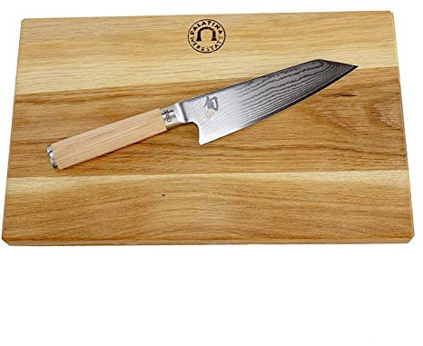 Kai Shun Classic White Kochmesser DM-0777W Kiritsukemesser ultrascharf und limitiert 5555 St., hochwertiges Damastmesser mit 15 cm Klinge + großes Eichenbrett 34x21 cm, VK: 239,- €
