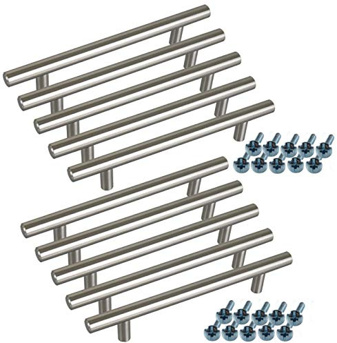 Stahlia Möbelgriffe Edelstahl Vollmaterial 192 mm Schrankgriffe silber massiv Ø10mm (10 Stück) Schubladengriffe Küchengriffe Stangengriff Handgriff Relinggriff