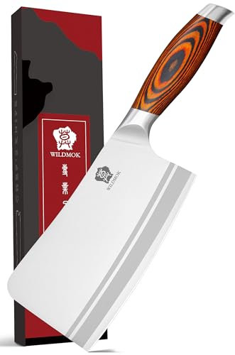 WILDMOK mannaia Coltello da chef cinese 18 cm Coltello da macellaio tedesco in acciaio inossidabile Coltello cinese affilato da mannaia con manico in legno Pakkawood per ossa
