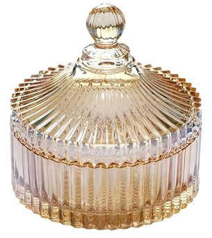 300ml 10oz Amber Glass Candy Dish with Lid Crystal Apothecary Jar Wedding Buffet Dessert Container Home Office Desk Storage Decorative Bowl