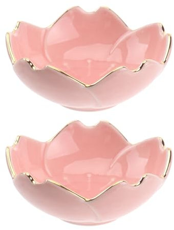 DOITOOL Flower Shaped Seasoning Dish ：2PCS Soy Sauce Dish Dipping Bowls, Sauce Dishes Ceramic Dip Bowls Tea Bag Holder, Mini Serving Holder for Dessert Snack Snack Fruit ，Pink 7 * 7 * 2.8cm