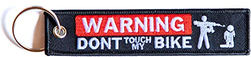 RENEGADE Dont Touch My Bike - Motorrad Schlüsselanhänger aus Stoff mit Schlüsselring - bestickt mit leuchtendem Faden & kratzfest (130 x 30 mm, schwarz). Ideal für Ihr Motorrad