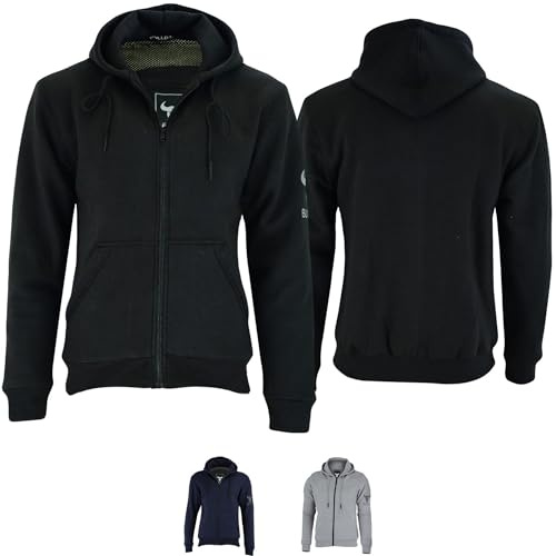 BULLDT Herren Motorrad Hoodie mit 4 CE-Protektoren 100% Aramid-Futter Schutz Kapuzenpullover - Motorradhoodie als Sommer Motorradjacke & 360° Schutzjacke - 2 Zipper-Taschen Bikerjacke Schwarz - 56