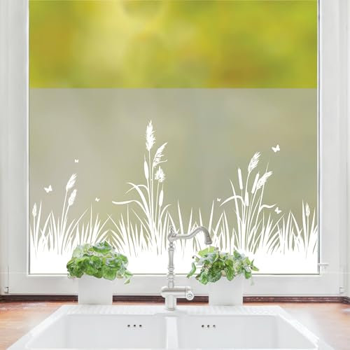 Sichtschutzfolie Schilf maritim Fensterfolie Fensterdeko Milchglasfolie, 55 cm hoch, 100 cm breit