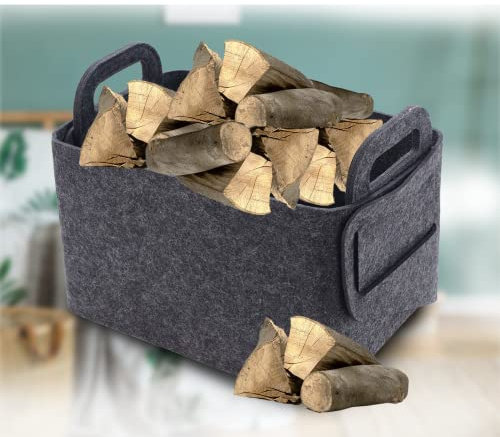 JHLA Kaminholz Aufbewahrungskorb mit Griff Holzkorb für Kaminholz Leder Palettenset Container Holztür Kratzfeste Empfindliche Böden,35x21x24cm