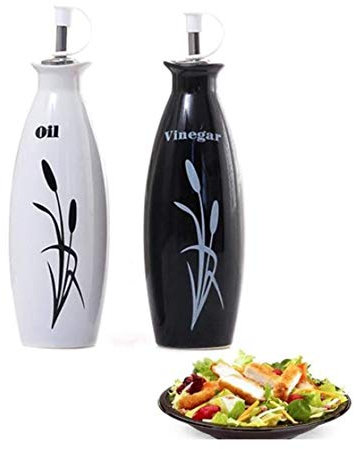 Aceitera y vinagrera Antigoteo 2pcs Ceramiced Ceramic Olive Oil o Botella de vinagre Dispensador de 250 ml (Color : Black)