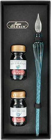 J. Herbin 29337T - Tinten- und Glasfederset, geeignet für Kalligraphie, Lettering und Kunstprojekte, 2 Tintenflakons 10ml und 1 Glasfeder, 1 Set