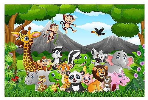 Bilderwelten Fototapete Kinderzimmer Wilde Dschungeltiere 190x288 cm Vlies-Tapete XXL Smart Wandtapete Wanddekoration Kinder