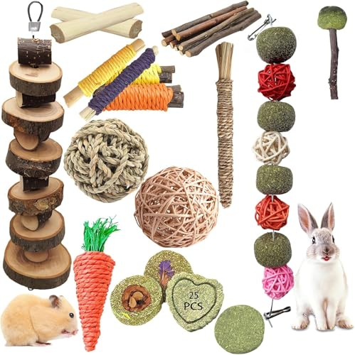 Naturezhen Juguetes para Morder de Conejos, Conjunto de Juguetes Mordedores para Hámsters, Cuidado Dental para Roedores Accesorios, Ideal para Jerbos, Cobayas, Conejos y Hámsters
