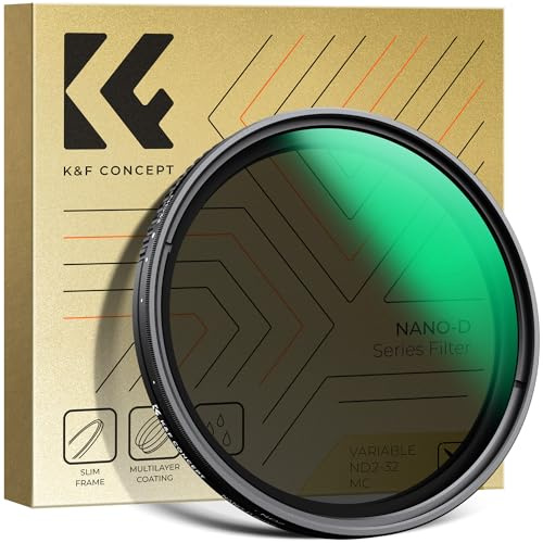 K&F CONCEPT Ø62mm Filtre ND2-ND32 1-5 Stops sans Croix Bleu ND Variable | Nano-revêtement,Étanche,Verre optique,Résistant à l’huile et aux rayure,Cadre CNC Antidérapant,D Série,FN504