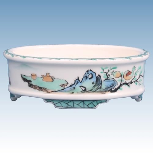 generisch Bonsai - Schale, Shohinschale oval 13,3 x 10,5 x 4,5 cm, handbemalt 15872
