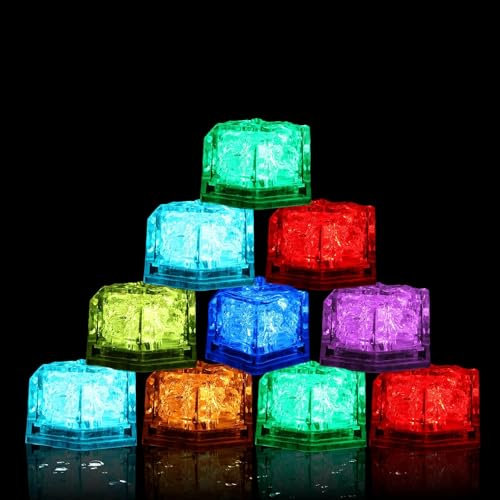 Marstey Luces LED para cubitos de hielo, 24 piezas de lámpara de cubitos de hielo con sensor de líquido, multicolor, luz de neón intermitente, funciona con pilas, decoración de fiesta para bar, boda,