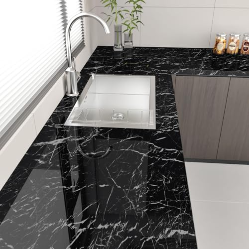 HotDecor Schwarze Klebefolie Möbel 60 X 300cm Tapete Schwarz Marmor Folie Arbeitsplatte Küche Möbelfolie Schwarz Selbstklebend Klebefolie Marmoroptik für Küchenschränke Wand Tapeten Wohnzimmer