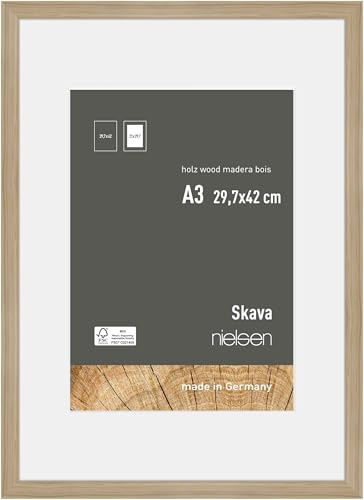 nielsen Holz Bilderrahmen Skava, 29,7 x 42 cm (A3), Hellbraun | Holz Posterrahmen mit Passepartout im Hoch- & Querformat zum Aufhängen Hellbraun matt Echtglas