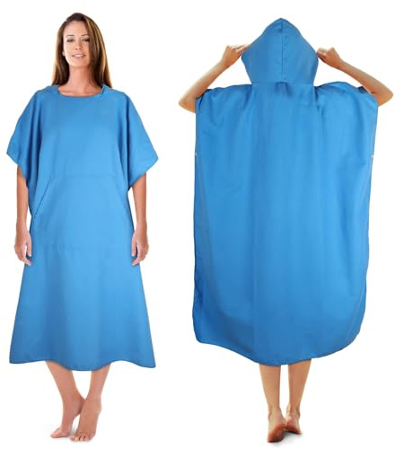 KUOGAS Badeponcho Damen & Herren,Mikrofaser-Surf Poncho | Badeponcho Handtuch, aus Mikrofaser auch als Umkleidehilfe Strand (Himmelblau, 01-Medium)