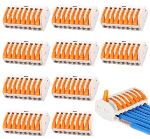 10Pcs Connettori Elettrici Rapidi 8 Porte Morsetti Elettrici Rapidi Morsettiera Elettrica Connettore Elettrico Morsetto Elettrico con Controllo a Leva, Possono Essere Combinate Liberamente