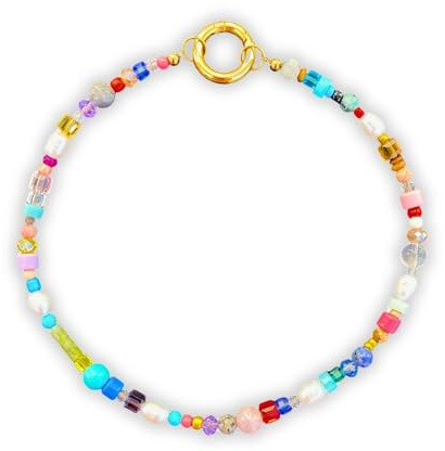 happymaker - Wickelarmband mit Glasperlen, Süßwasserperlen und echten Edelsteinen, vergoldeter Edelstahl Verschluss, handgefertigt in Deutschland