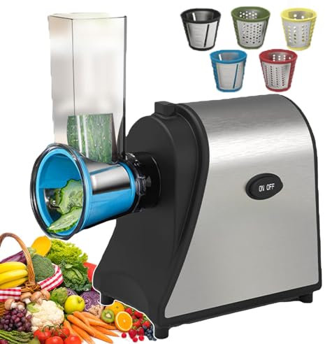 forplubossmmp Utensili Elettrici per Affettare Grattugia Formaggio - Tagliaverdure Professionale da 250W - con 5 Lame di Ricambio - Affetta Patate Trituratore Elettrico - con Interfaccia Rimovibile