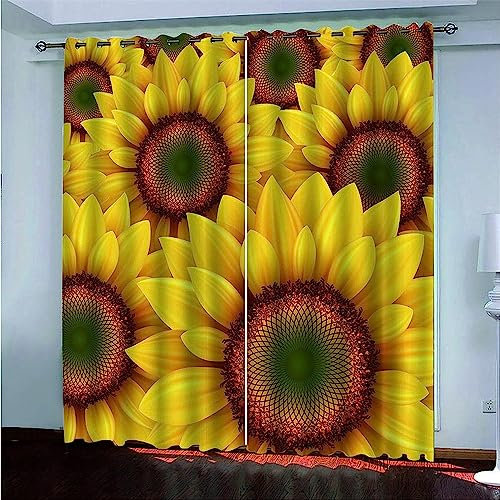 Vorhang Blickdicht Gardinen Mit Ösen - 2 Stücke 2 X 75 X 166 Cm Verdunklungsvorhänge 3D Sonnenblume Pflanzen Muster Thermovorhang Für Kinderzimmer Schlafzimmer Weihnachtsgardinen -8B9A6B1T4M1S5P5M8Z5C