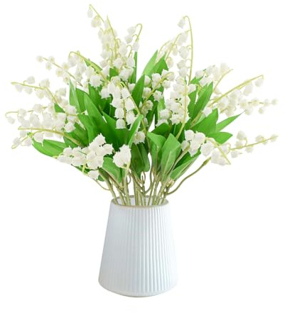 Bacucine 12Pcs Lily of The Valley Artificial Flowers Bell Orchid Fake Flowers for Home Garden Party Wedding Decor