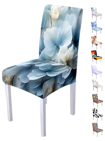 Hixingo Fundas Sillas de Comedor 1 2 4 6 Pack,Elásticas Fundas para Sillas,Lavables Funda Sillas Comedor,Fundas Sillas Ajustables para Decoracion,Restaurantes,Partido (4 Pack,Flor Azul)