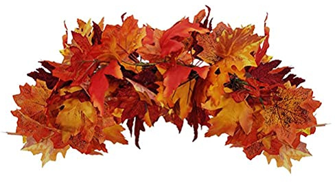 Belupai Künstliche Ahornblätter, Girlande, Herbst-Ahornblätter, Girlande, Haustür, Ahornblatt-Kranz, Herbst-orangefarbene Blätter, Blumengirlande für Thanksgiving, Weihnachten, Halloween, Wand, 50 cm