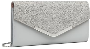 Miss Lulu dam clutch elegant kuvert aftonväska med kedja högkvalitativ handväska för bröllop fest och bal, 3-4 grå, Einheitsgröße