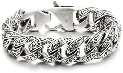 COOLSTEELANDBEYOND Herren Vintage Panzerkette Armband aus Edelstahl mit Tribal Tätowierung Muster, Retro-Stil