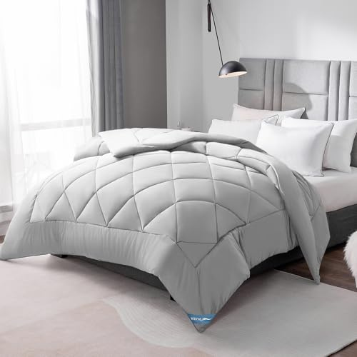 WAVVE Edredón Acolchado 200x200 cm, Edredon Cama 105/120, Relleno Nórdico 300 gr/m² en 100% Microfibra (200x200cm, Gris Claro)