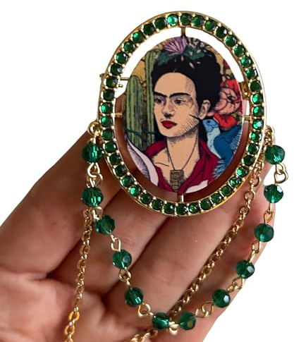 Frida - Grosse broche doré avec chaînes décoratives et strass