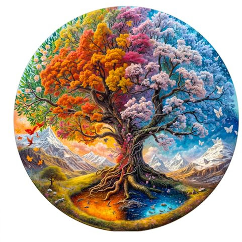 Individz Holzpuzzle für Erwachsene, Einzigartige Tierförmige Jahreszeitlicher Lebensbaum Wooden Puzzle, Geburtstagsgeschenk Familie Freunde (L-34 * 34cm-300 Stück)