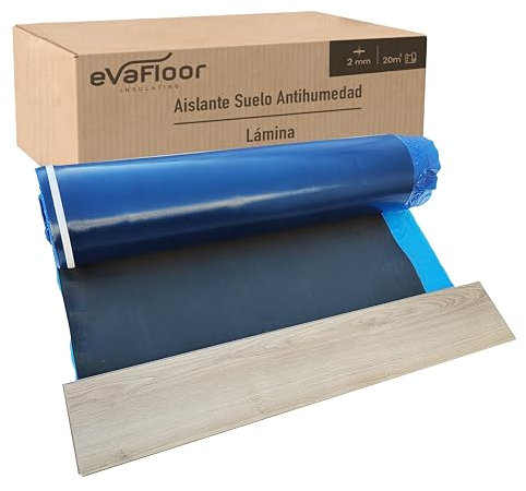 EVAFLOOR Sottopavimento per Laminato 1x20 metri | Sottofondo Isolante | Realizzato con Base in EVA 2mm + Strato Antiumidità | Include Adesivo