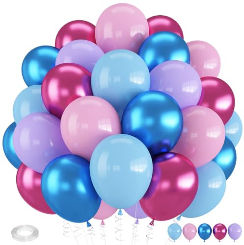 Froova Pink and Blue Balloons, 12 Inch Macaron and Metallic Blue Pink Party Balloons for Gender Reveal Baby Shower Bridal Shower Summer Hawaiian Luau Birthday Party Decorations