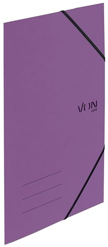 Von Leitz 5-pack hörnspännmapp A4, återvinningskartong, för 150 ark, 3 flikar, mapp med elastiskt band, med modernt avtryck, lätt mapp för skola och hem, violett, 30080065