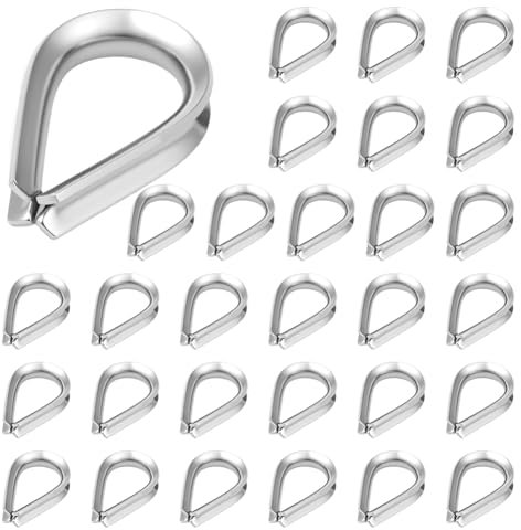 Flintronic 30 Pezzi Fune Metallica Ditale, M3 Ditali in Acciaio Inox 304, per Cavo Acciaio da 4mm Diametro, per Morsetti per Cavo Acciaio, Filo Stendibiancheria, Corda Arrampicata