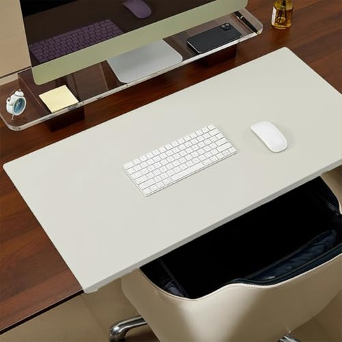 Schreibtischunterlage mit Kantenverriegelung, groß, wasserdicht, PU-Leder, Tischmatte mit Kantenschutz, rutschfeste Schreibunterlage für Büro, Zuhause, Arbeit, Studium, Tippen (Weiß, 60 x 35 cm)