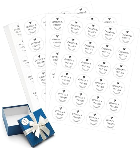 Öffnen und Freuen Aufkleber 600 Stück, 40mm Blumenförmige Etiketten Selbstklebend, Geschenk Aufkleber zum Beschriften - für Geschenkverpackung, Weihnachten