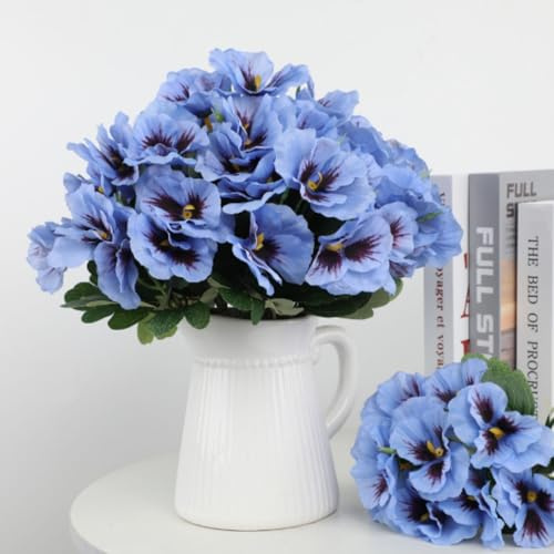 OUKEYI 8 fasci di fiori artificiali per esterni viole del pensiero finti piccoli fiori selvatici finti viola del pensiero fiori in plastica per casa, giardino, aiuole, piante da esterno (blu)