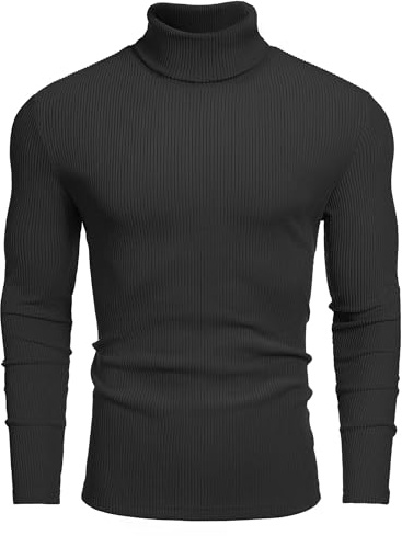 COOFANDY Men's Turtleneck Jumper High Neck Sweater Long Sleeve Slim Fit Pullover Winter Layer Thermal Top Black M