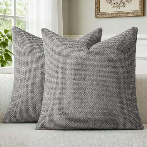 a moment Kissenbezug 40x40 Grau Chenille 2er Set Dekokissen Kissenbezüge Muster Deko Sofakissen Zierkissen Couchkissen Waschbar Flauschig Kissenhülle für Sofa Wohnzimmer Schlafzimmer