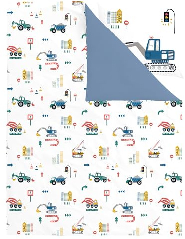 Fekohipy Bagger Baustelle Kinderbettwäsche 135x200 Blau | 3D-Druck Mikrofaser 2-teiliges Bettwäsche-Set für Kinderzimmer, Kinderbettbezug mit Reißverschluss und 1 Kissenbezug 80x80cm